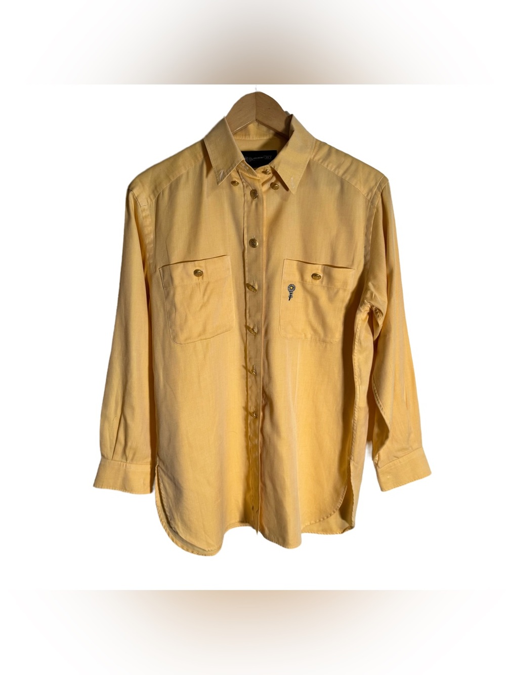 Escada Sport Button Down Shirt Women's Small Cotton Yellow Embroidered VTG - Picture 2 of 7
